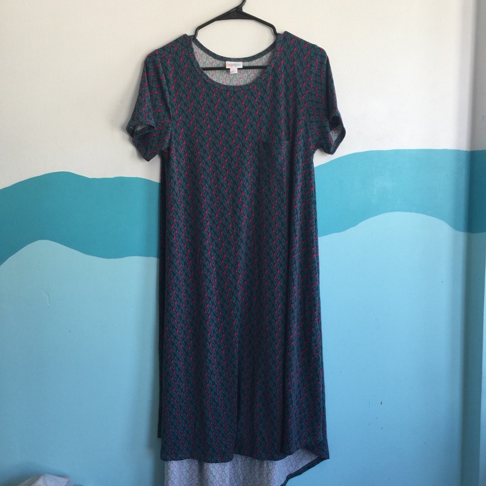 LulaRoe Teal and Pink Carly Dress Size Small